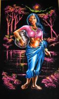 Sri Lanka Paintings By Sudath  - Village Girl Caring A Water Pot - Fabric